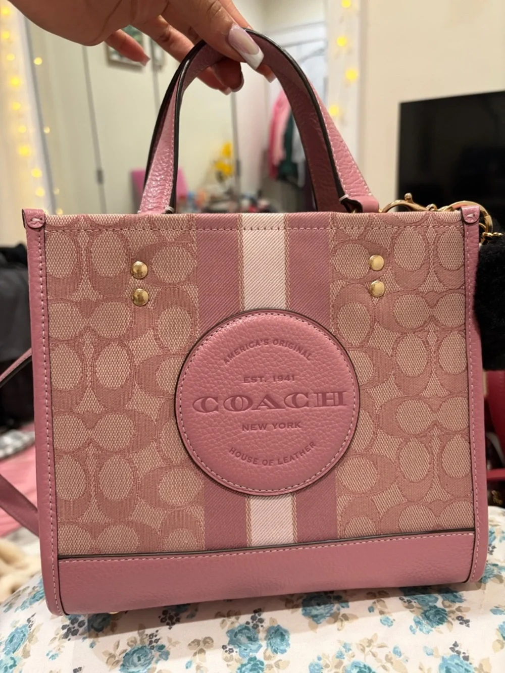 Coach Dempsey Signature Jacquard Mini Satchel (Pink) - Picture 3 of 17
